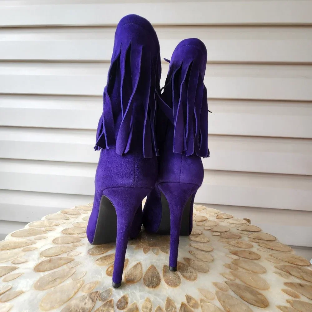 Open toe high heels boots fringed purple - Picture 2 of 5